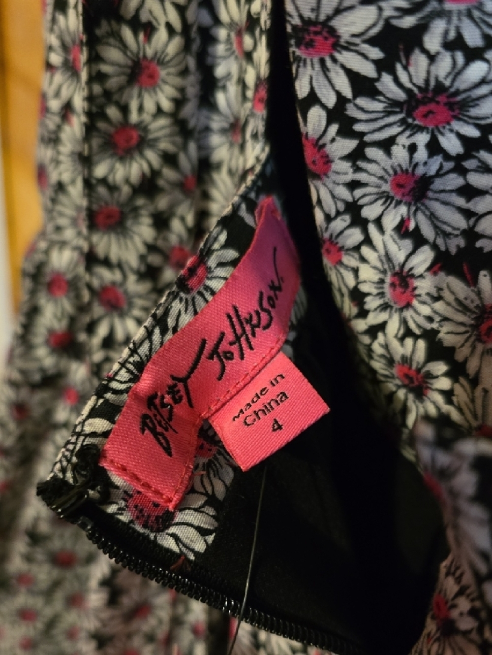 Betsey Johnson Black Daisy Print Dress with Pink Accents - Picture 7 of 14